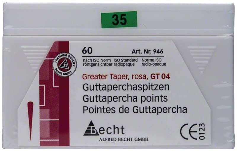 Rosa Guttaperchaspitzen GT 04 Gr. 35 in originaler Verpackung.