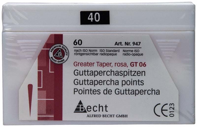 Guttaperchaspitzen Rosa GT 06 Gr. 40 in Verpackung.
