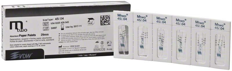 Mtwo Papierspitzen Gr. 45/.04 in Originalverpackung, für Wurzelkanaltrocknung.
