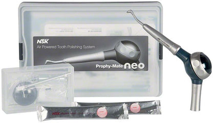 Prophy-Mate neo Sirona mit Zubehör und Transportkoffer in geöffneter Ansicht.