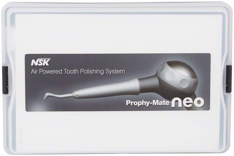 Prophy-Mate neo Pulverstrahlgerät-Verpackung mit Abbildung des Geräts.