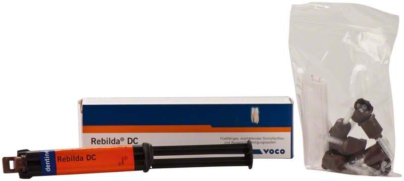 Rebilda DC Quickmix dentine Spritze mit Verpackung und Zubehörteilen