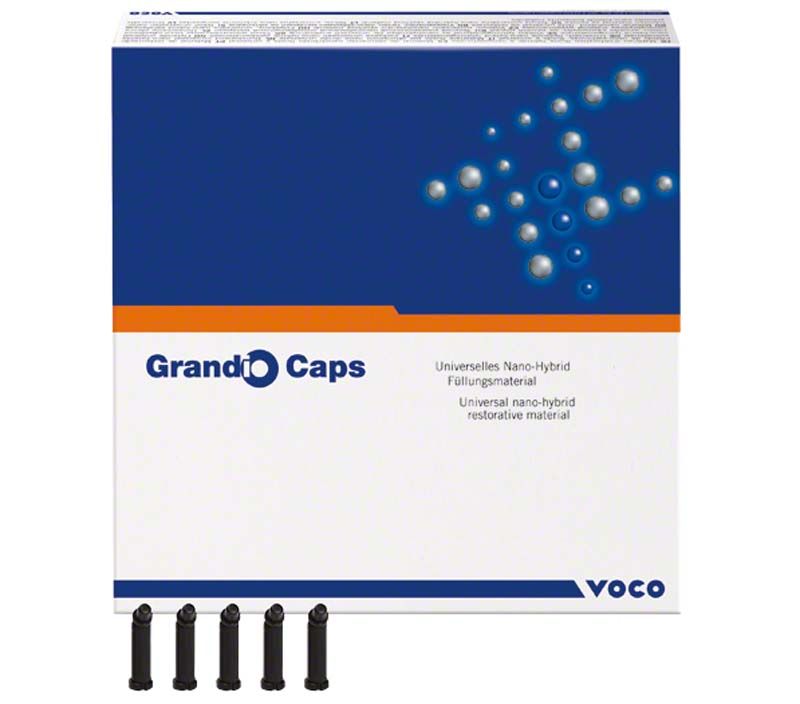 Grandio® Caps A3 Verpackung mit fünf Kapseln, dentalmedizinisches Füllungsmaterial.