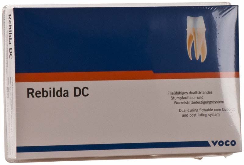 Rebilda DC Quickmix Intro-Set Spritzen Verpackung von Voco mit Zahndarstellung.