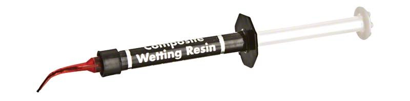 Composite Wetting Resin Spritze mit rotem Applikatoraufsatz.