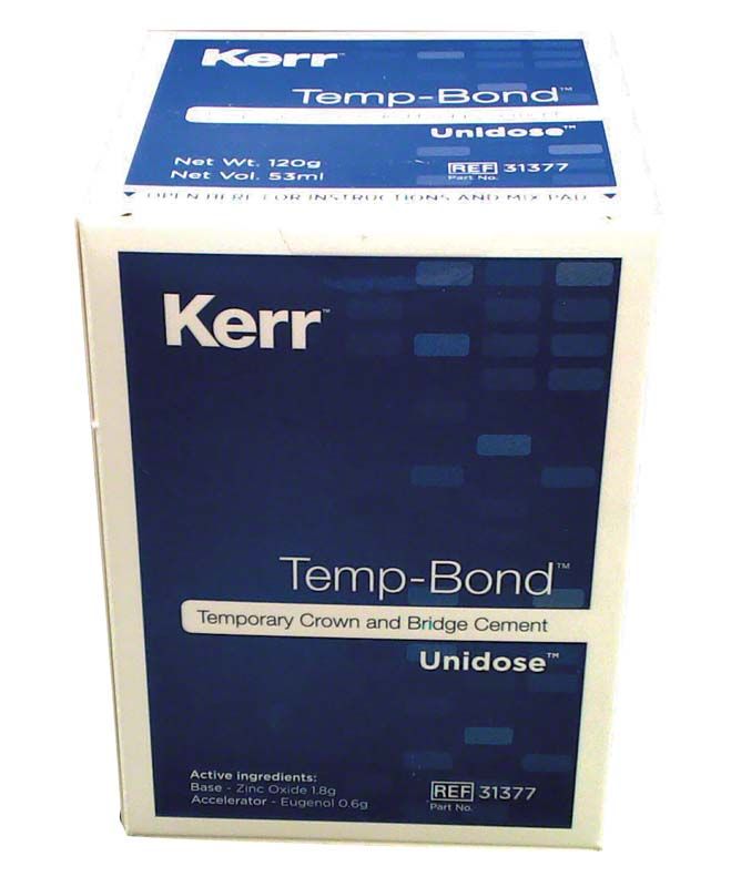 Verpackung von TempBond Unidose, provisorischer Befestigungszement für Zahnprovisorien.