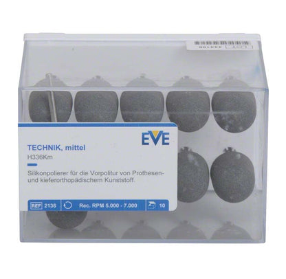 Transparente Verpackung mit 10 Silikonpolierern und Produktetikett von EVE TECHNIK.
