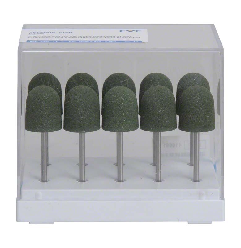 Grüner Schleifkopf-Set EVE TECHNIK 10er H336K in Kunststoffbox.