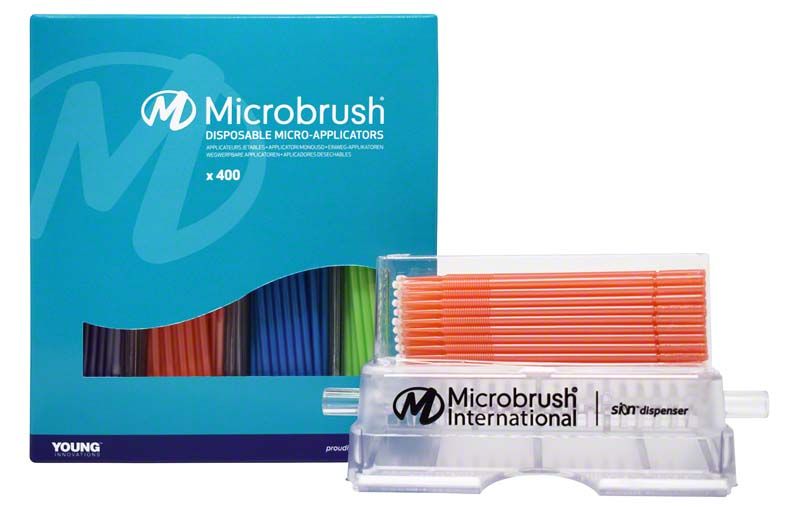Microbrush® Applikatoren Plus Kit mit bunten Einweg-Applikatoren in Spenderbox.