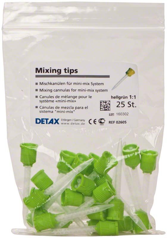 Mischkanülen hellgrün mini-mix in transparenter Verpackung mit 25 Stück.