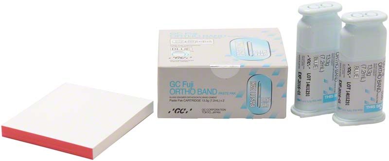 Fuji Ortho Band Paste Verpackung mit zwei weißen Paste-Tuben.