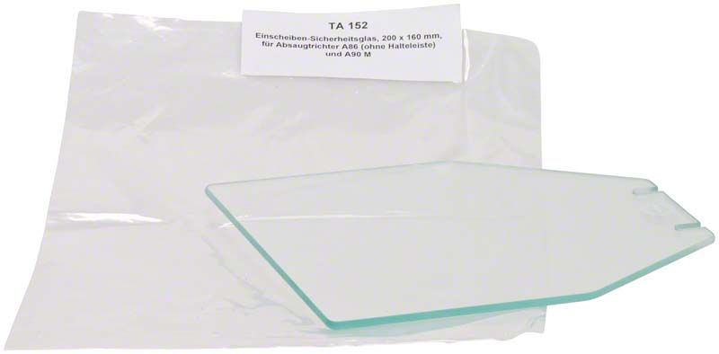 ESG-Schutzscheibe 200x160mm für Absaugtrichter A8 auf Verpackung.