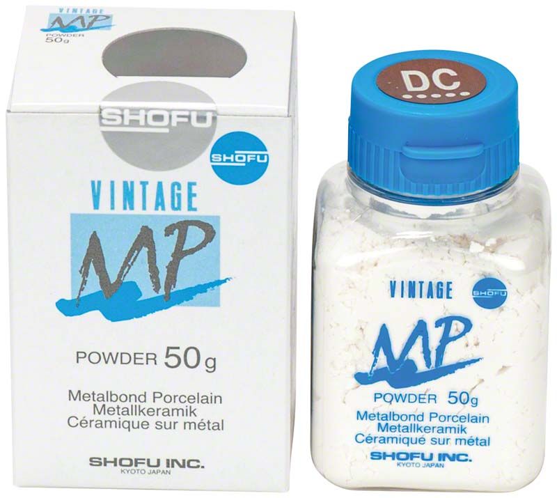 Vintage MP Metallkeramik-Pulver 50g in Flasche mit Verpackung.
