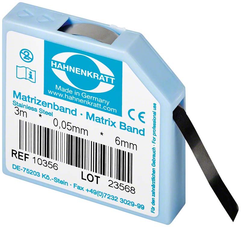 Matrizenband-Spender von medic-star aus Edelstahl mit Etikettenansicht.