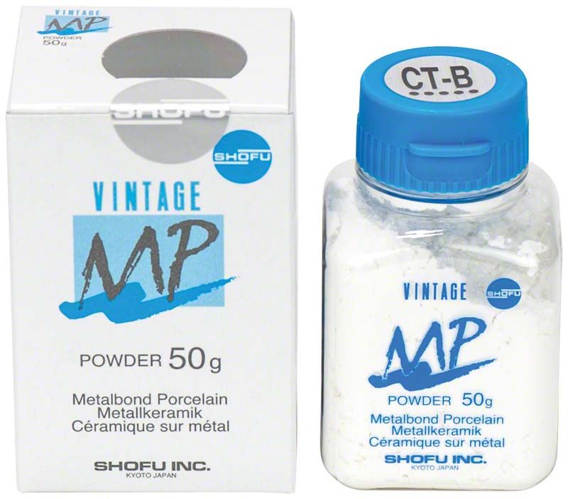 Flasche mit VINTAGE MP Halsmasse Transluzent 50g und Verpackung.