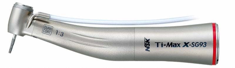 Chirurgisches Winkelstück Ti-Max X-SG93 rot ohne Licht in Nahaufnahme.