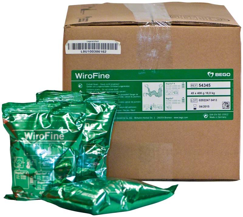 Grüner Beutel WiroFine 45 x 400g vor brauner Verpackung.