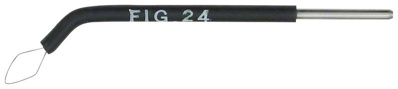 Gebogenes Elektrodenstück Fig. 24 mit schwarzem Griff und Drahtschlaufe.