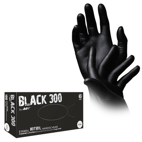 Black 300 Nitrilhandschuhe mit Überlänge, schwarz, puderfrei