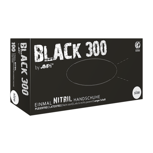 Black 300 Nitrilhandschuhe mit Überlänge, schwarz, puderfrei