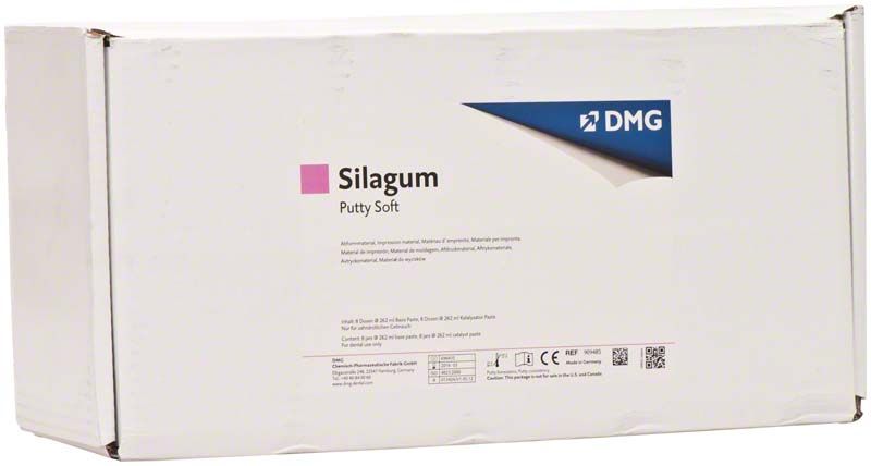 Silagum Dosen putty soft Verpackung mit DMG-Logo und Produktinformationen.