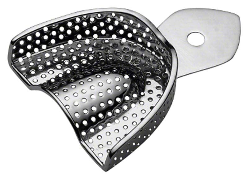 Abdrucklöffel ERGOLOCK gelocht Oberkiefer XS aus Edelstahl für Zahnarztpraxis.