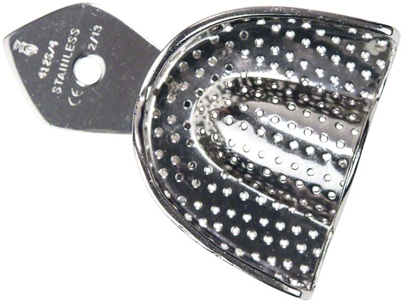 Abdrucklöffel ERGOLOCK gelocht aus Edelstahl für Oberkiefer.