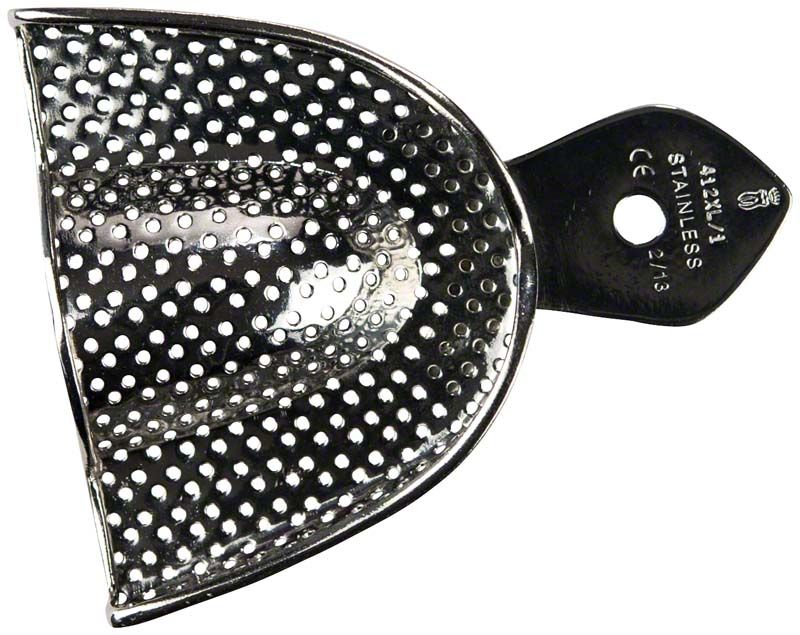 Abdrucklöffel ERGOLOCK gelocht Oberkiefer XL aus Edelstahl für Zahnarztpraxis.