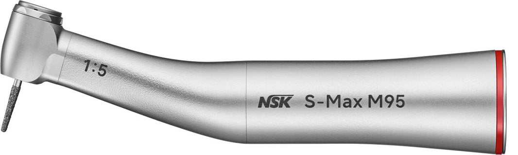 Zahnmedizinisches Winkelstück S-Max M95 in Silber mit rotem Ring.