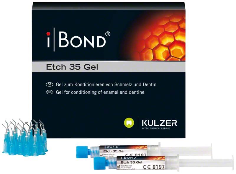 iBond Etch 35 Gel mit Spritzen und Verpackung im Hintergrund