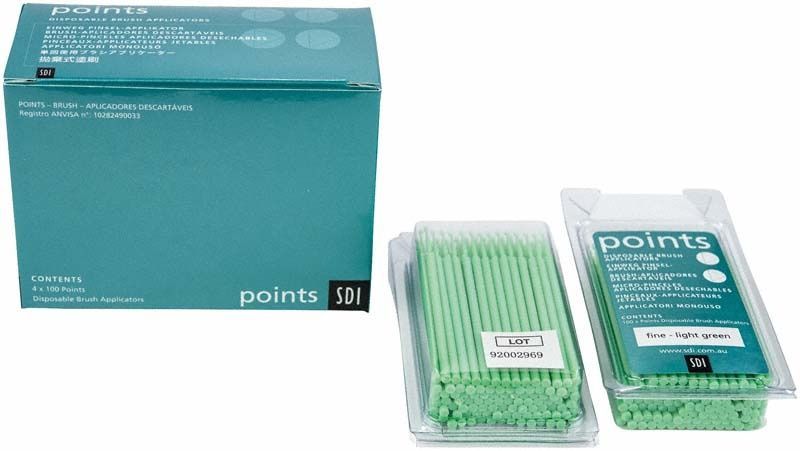Hellgrüne Points Applikatoren von SDI in Verpackung und Blister.