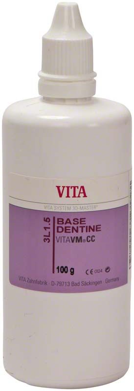 VITA VM CC Base Dentine 3L1.5, 100g Flasche mit lila Etikett.