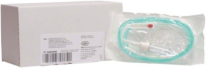 Einweg-Sprayschlauchset in Verpackung mit sichtbarem Schlauch und Etikett.