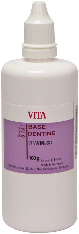VITA VM CC 3D 100g Base Dentine 3M1 Flasche mit Etikett in Lila.