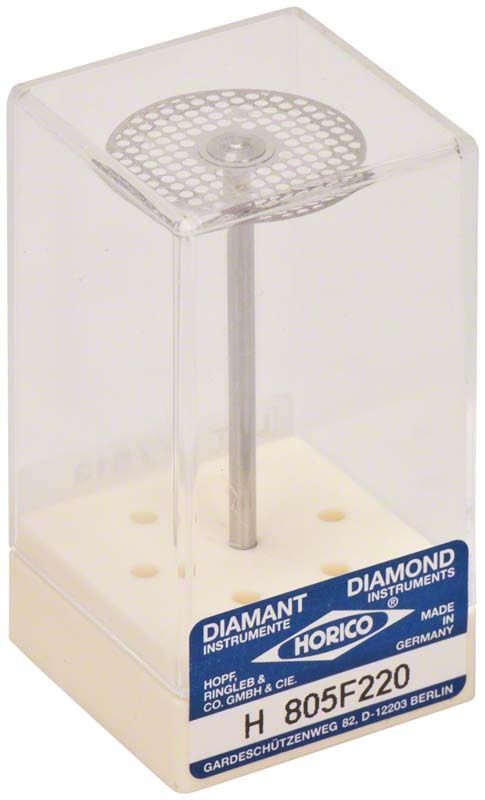 Diamanttrennscheibe H 805F 220 in transparenter Verpackung für Dentaltechnik.