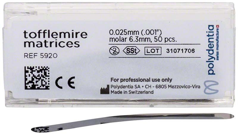 Tofflemire Matrizen 6,3mm 50 Stück in transparenter Verpackung.