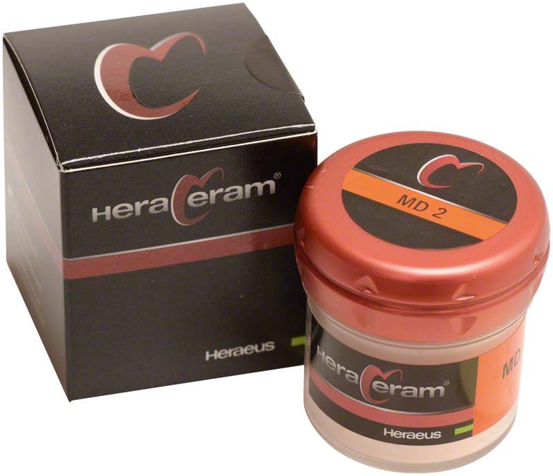HeraCeram® Mamelon-Dentin MD2 Verpackung und Dose mit rotem Deckel.