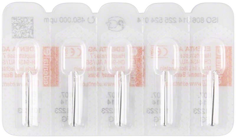 Blisterverpackung mit Diamant FG 807 014 Bohrern für zahnärztliche Anwendungen.