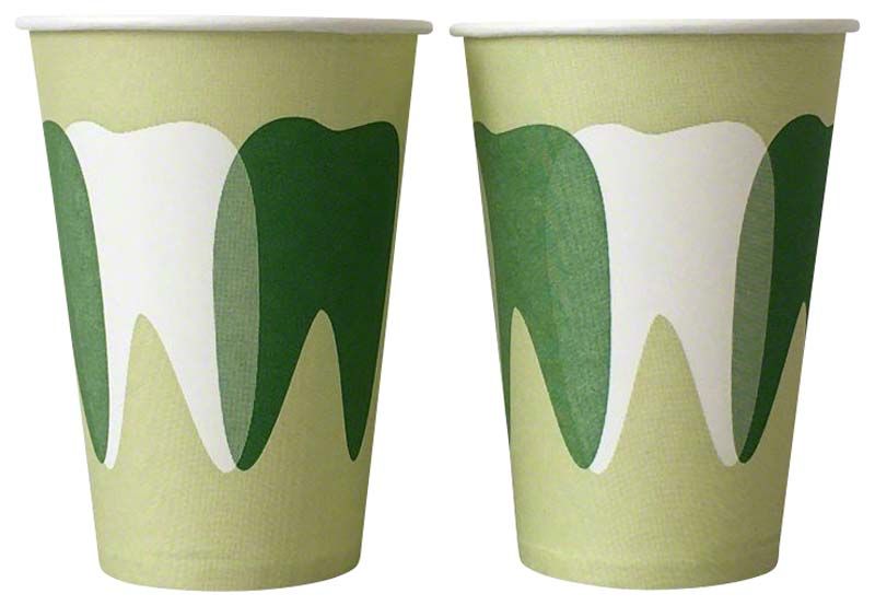 Mundspülbecher aus Hartpapier mit grünem Zahndesign, 180ml Fassungsvermögen.