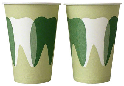 Mundspülbecher aus Hartpapier mit grünem Zahndesign, 180ml Fassungsvermögen.