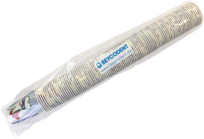 Einweg-Mundspülbecher im Zahndesign, verpackt im Becherspender kompatibel mit Beycodent.