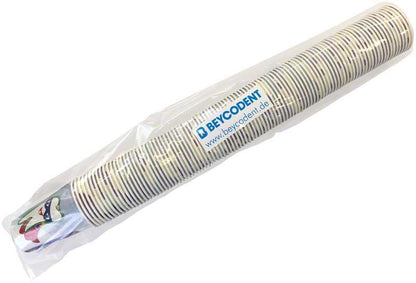Einweg-Mundspülbecher im Zahndesign, verpackt im Becherspender kompatibel mit Beycodent.