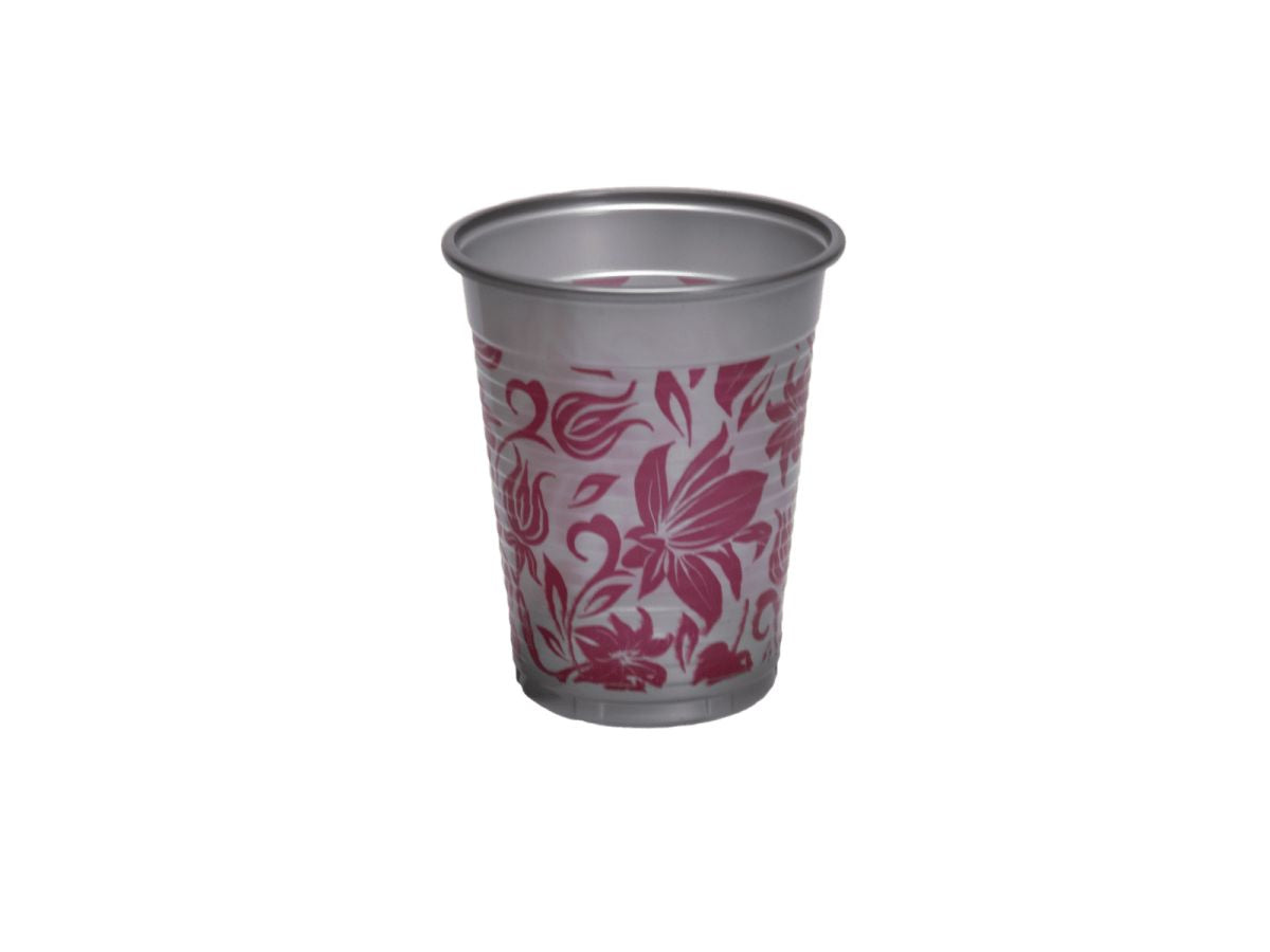 Monoart Mundspülbecher FLOWER platingrau mit floralem Dekor.