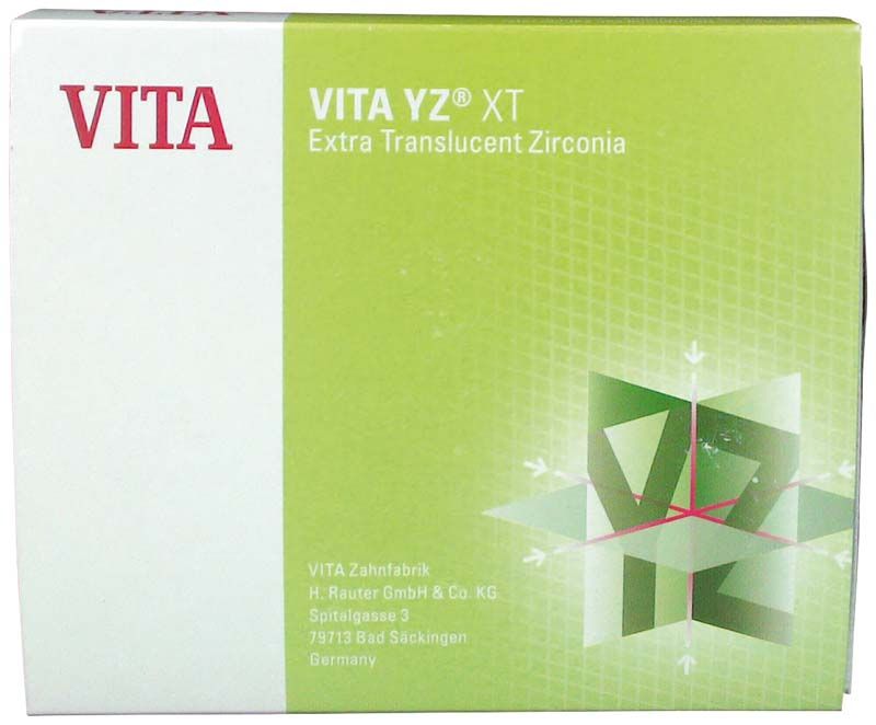 Verpackung der VITA YZ® XT Extra Translucent Zirconia Disk.