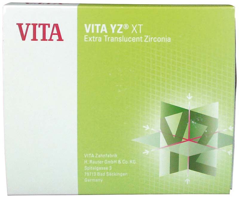 Verpackung der VITA YZ® XT Zirkondisk 18mm A4 in Grün und Weiß.