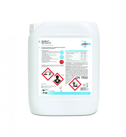 MyClean IN Instrumentendesinfektionsmittel 5 L Kanister mit Etikett und Gefahrensymbolen.