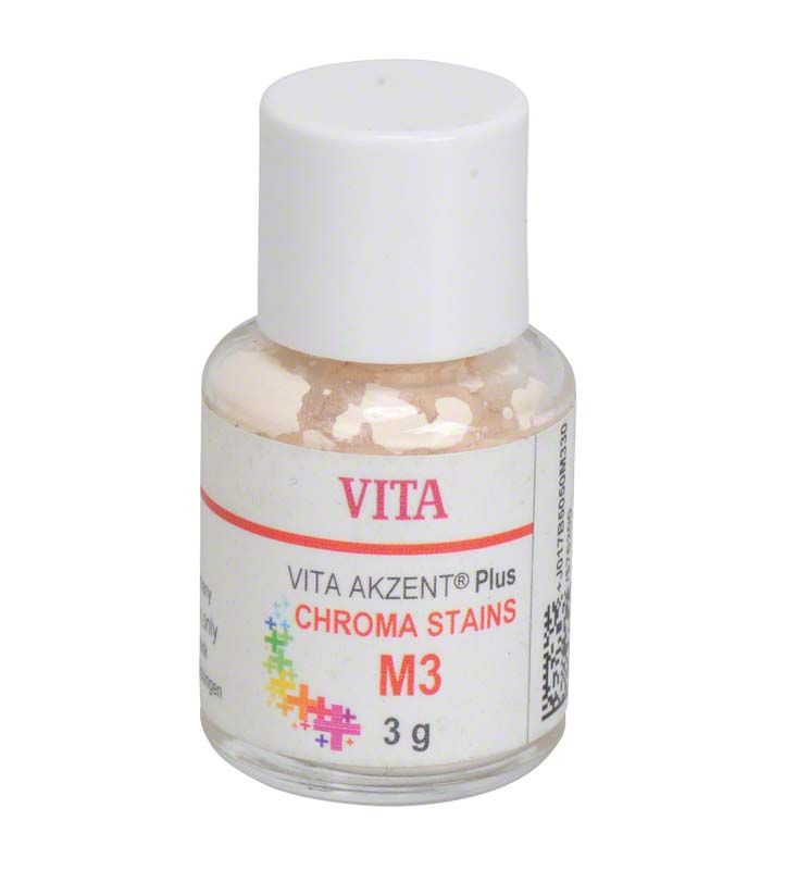 VITA AKZENT® Plus CHROMA STAINS Pulver M3 in weißem Behälter.
