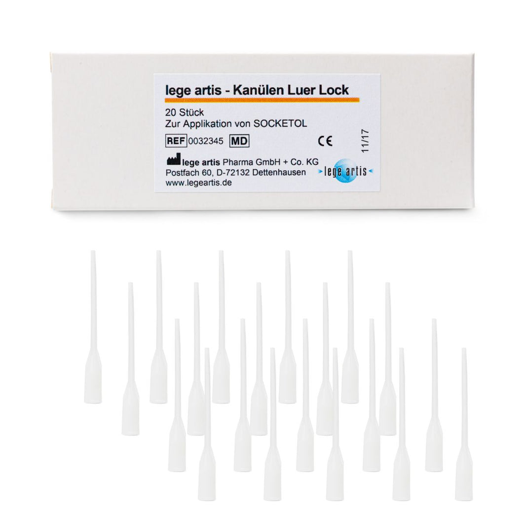 Lege artis-Kanülen Luer Lock Ansatz mit Verpackung, 20 Stück.