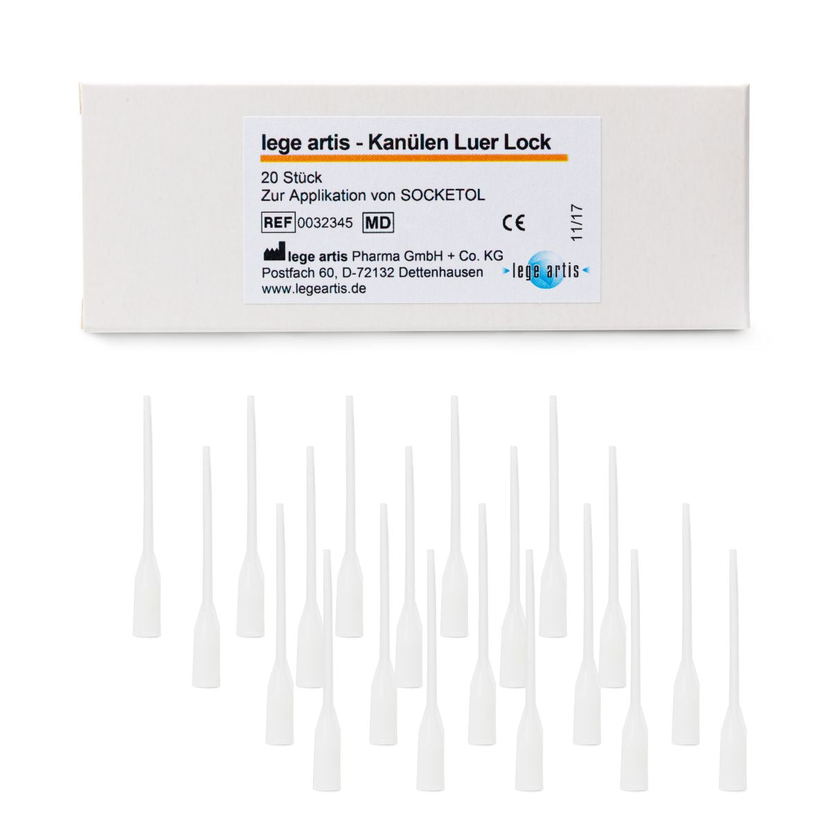 Lege artis-Kanülen Luer Lock Ansatz mit Verpackung, 20 Stück.