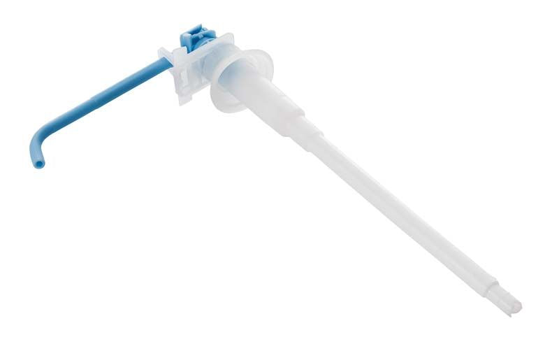 Einwegpumpe für Touchless T 1000 in weiß-blauer Farbe.